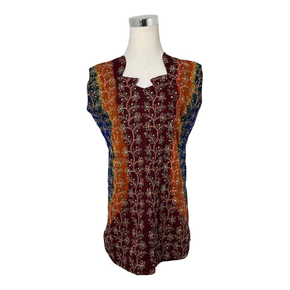 Women's Sleeveless Embroidered Sequin Kurti Tunic Size 30 Small Boho Batiko